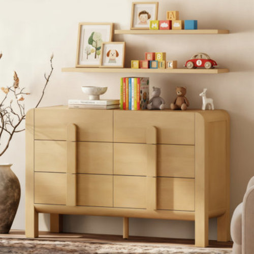 6 Drawer Baby Dresser For Bedroom, Double Chest Of Drawers For Kids, Mid Century Modern Wooden Closet Storage Organizer For Nursery, Living Room, Hallway | Wayfair