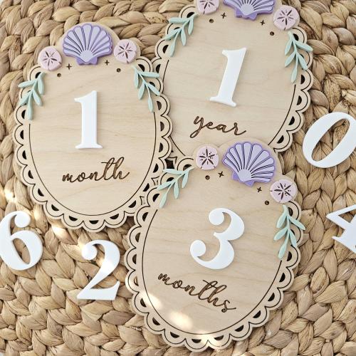 Sea Shell Monthly Milestone Discs | Baby Monthly Discs for Photos | Interchangeable Numbers Monthly Photo Prop Set | Ocean Mermaid Theme