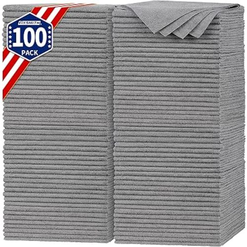 FIXSMITH Shop Towels, Pack of 100, Grey Microfiber Cleaning Cloth Bulk, Microfiber Towels for Cars, All-Purpose Absorbent Cleaning Rags, Dust Cloth for Automotive, Mechanic, Garage, 11.5 x 11.5 inch