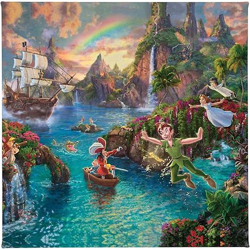 Thomas Kinkade Disney Peter Pan's Neverland 14" x 14" Gallery Wrapped Canvas | Frameless Room Wall Art | Certificate of Authenticity Included