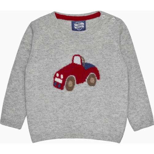 Little Herbie Car Sweater, Grey Marl - Trotters London | Maisonette