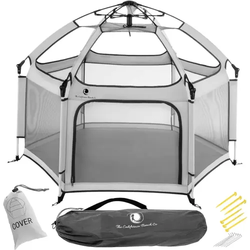 Light Grey POP 'N GO Baby Playpen - Indoor & Outdoor Playpen for Babies and Toddlers - Baby Beach Tent, Foldable, Portable W/Canopy & Travel Bag - Pop Up Pack and Play Yard