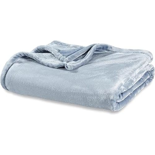 Berkshire Blanket Classic VelvetLoft® Solid Bed Blanket, Queen Size Bed Blanket, Lightweight Soft Fuzzy Plush Blanket for Bed and Couch, Polar Blue, 90x90 Inches