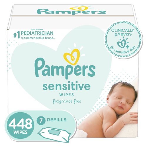Pampers Baby Wipes Sensitive Unscented, 7X Refill Packs, 448 Ct