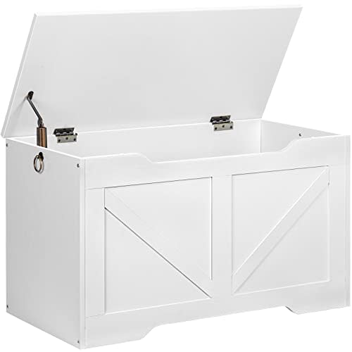 HOOBRO Storage Bench, 29.5” Retro Wooden Storage Chest with U-Shaped Cut-Out Pull, Safety Hinge, Supports 220 lb and Easy Assembly for Toy Box Organizer (White) WT77CW01
