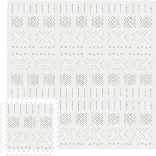 MOON WALKERS Stylish Boho Baby Play Mats for Floor,(6x6ft) Play Mat for Babies and Toddlers, Non-Toxic, Soft, Thick, Tummy Time Mat for Crawling (Extra Large 9 Tiles, Ivory Aztec)