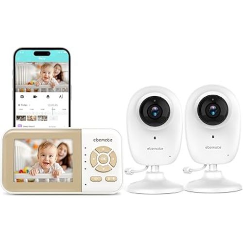 ebemate WiFi Video Baby Monitor with 2 Camera,2.8" Display with 1500Ft Long Range,WiFi On/Off,1080P No Glow Night Vision,2-Way Talk Baby Cam Monitoring