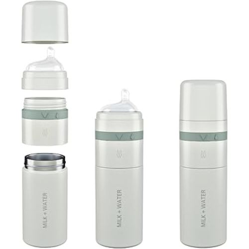 MILK & WATER All in One Baby Bottle & Baby Formula Dispenser On The Go, 9oz - Keeps Water Warm & Formula Fresh - Baby Formula Mixing Bottle with Anti Colic Nipple - Leak-Proof - 3+ Months (Green)