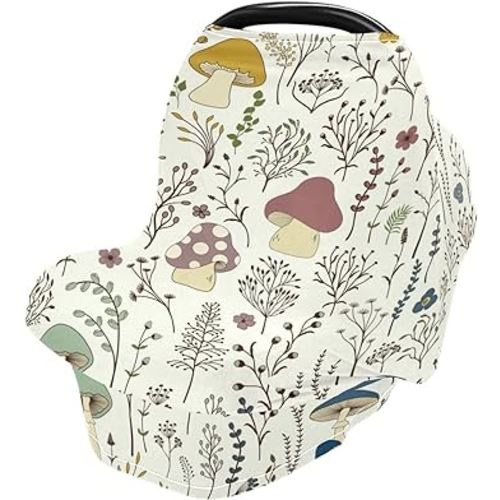 Mushroom Baby Car Seat Cover, Soft Stretchy Infant Carseat Canopy Cover Newborn Nursing Breastfeeding Cover for Stroller, High Chair, Shopping Cart
