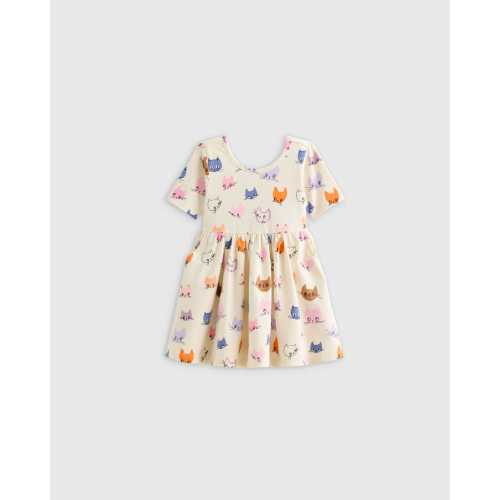 Organic Cotton Skater Dress - Baby Girl in Cat Faces