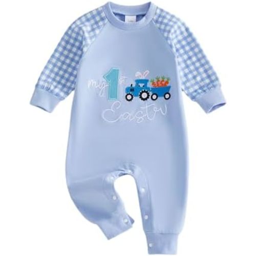 BeQeuewll Newborn Girl Boy Easter Outfit Infant Sweatshirt Jumpsuit Heart Rompers Baby First Easter Outfit