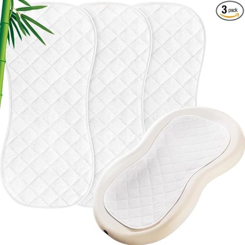 Moonsea Quilted Thicker Changing Pad Liner 3 Pack Waterproof, Fit for Changing Table Liners are Warm On a Baby's Back Non-Slip Design Reusable Pads Machine Washable, White