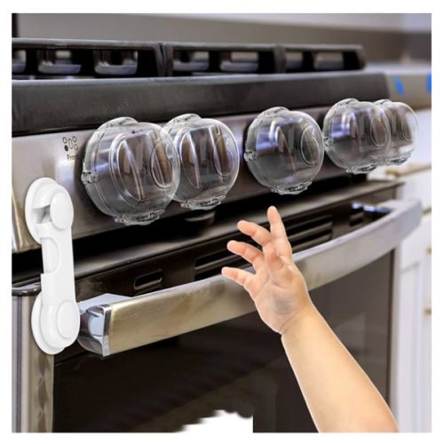 Mom's Choice Gold Awards Winner - Stove Knob Covers for Child Safety (5 + 1 Pack) Double-Key Design and Upgraded Universal Size Gas Knob Covers Clear View Childproof Oven Knob Covers for Kids and Pets