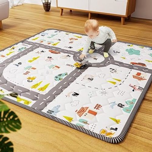 Car Portable Baby Play Mat 50x50 Playpen Mat Waterproof Baby Floor Mat Cushioned Anti- Slip Crawling Mat Letter Playmats for Babies Toddlers Infants Tummy Time Activity (50x50, Letter Car)
