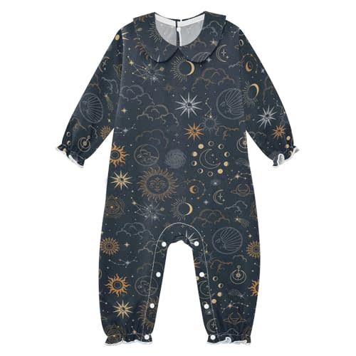 Baby Girls Romper Cotton Long Sleeve One-Piece Ruffle Jumpsuit Clothes Outfit with Collar