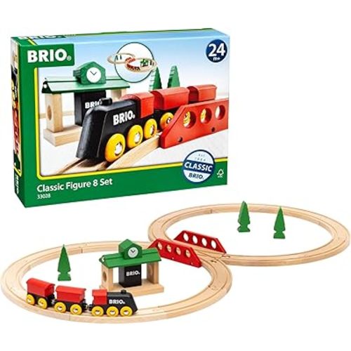 BRIO Classic Figure 8 Set - 22-Piece FSC-Certified Wood Train Set & Accessories - Includes Train, Depot, Trees, Tracks, & More - Compatible with All Wooden Rail Sets - Fun Play for Kids Ages 2 & Up