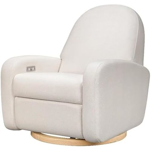 Babyletto Nami Electronic Power Recliner & Swivel Glider with USB Port in Performance Cream Eco-Weave with Light Wood Base,Water Repellent & Stain Resistant,Greenguard Gold and CertiPUR-US Certified