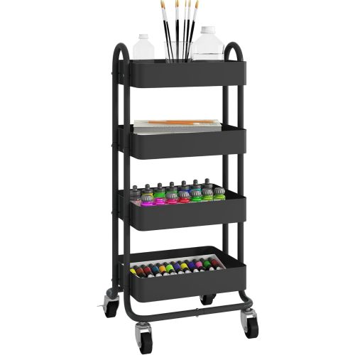 4 Tier Metal Rolling Cart Pink Utility Cart with Wheels,Rolling Pink Cart for Office,Home,Kitchen,Garden（13.4"x18.1"x40"）