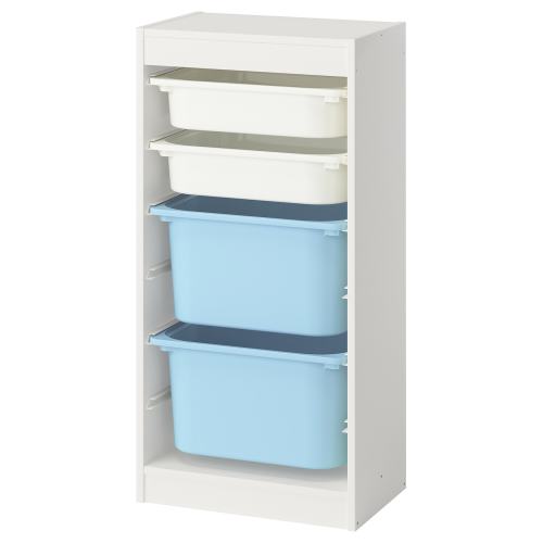 TROFAST Storage combination with boxes - white white/light blue 18 1/8x11 3/4x37 "