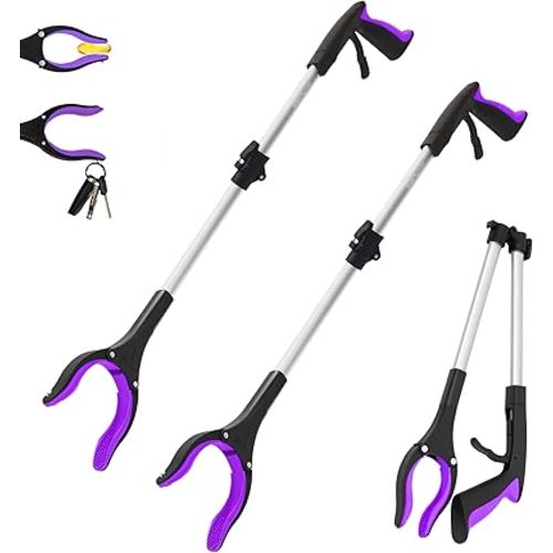 2 Pack 32 inch GrabRunner Heavy Duty(up to 10 lbs) Reacher Grabber Tool with Strong Magnetic (New Purple)