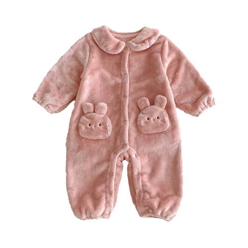 FAOWME Baby Girls Jumpsuit Onesie Rompers Long Sleeve Outwear Warm Winter Set Pink 0-3 Months