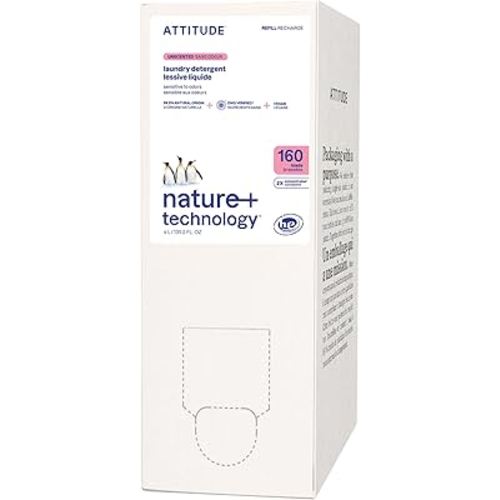 ATTITUDE Liquid Laundry Detergent Refill, EWG Verified, HE Compatible, Plant-Based & Vegan, Natural Laundry Soap, Unscented, 160 Loads, 135.26 Fl Oz