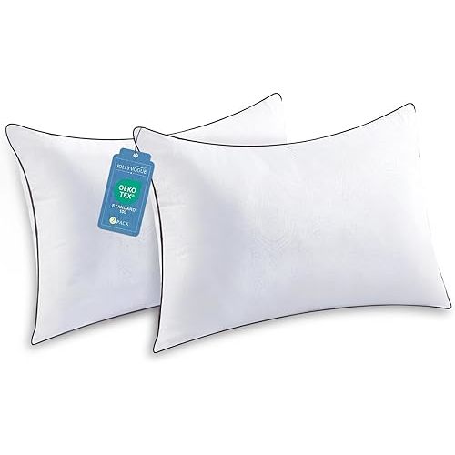 JOLLYVOGUE Standard Pillows Set of 2, Cooling and Supportive Pillows Full Size Set of 2 for Side and Back Sleepers, Down Alternative Hotel Collection Sleeping Pillow