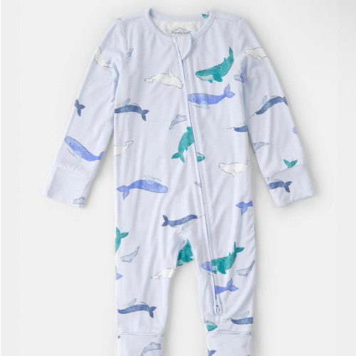 Baby Whale PurelySoft 2-Way Zip Snug Fit Sleep & Play Pajamas - Blue | Carter's