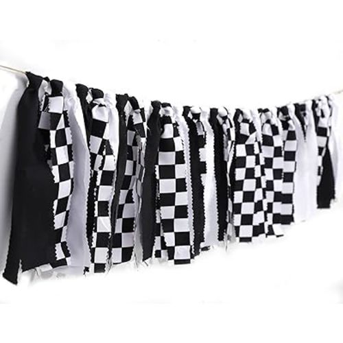 Black And White Gingham Banner/Garland - Black Gingham Banner For Baby Shower,Fast One/Two Fast Birthday High Chair,Checkered Baby Shower (banner-1)