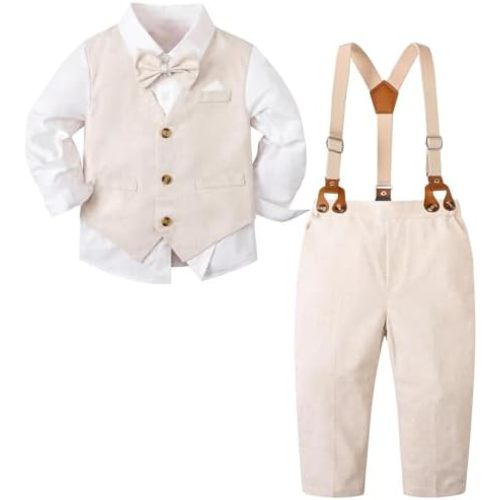 SANGTREE Boy Suit Cotton Linen Tuxedo Clothes Set Baby Formal Outfit 3M-9Y