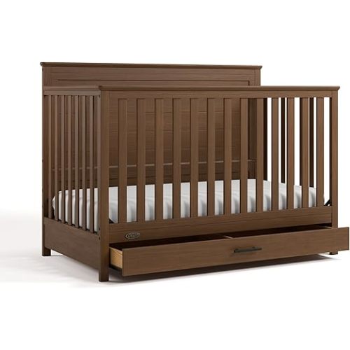 Graco Tristan 5-in-1 Convertible Crib with Drawer (Hazelnut) – GREENGUARD Gold Certified, Fits Standard Crib Mattress, Premium Handle, Converts to Toddler Bed, Daybed, and Full-Size Bed