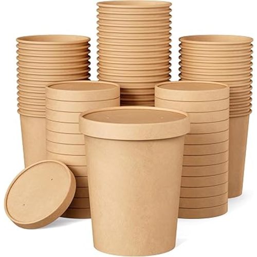 JOLLY PARTY 25pack 32oz Paper Soup Containers with Lids Disposable Food Cup