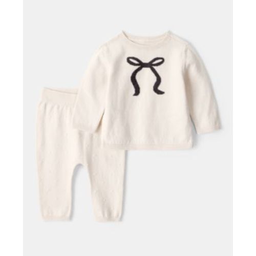 Baby Girls Cotton Bow Long-Sleeve Sweater & Pants, 2 Piece Set