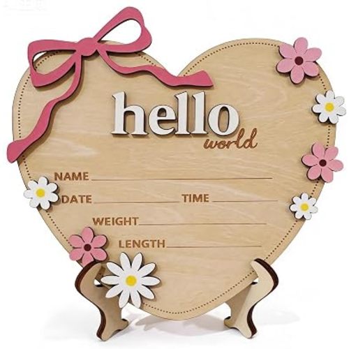 Hello World Newborn Sign, Baby Announcement Photo Prop (Heart)