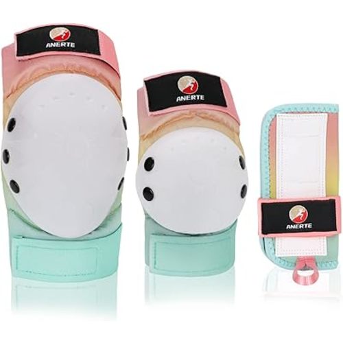 Knee Pads for Adult/Child Elbow Pads Wrist Guards 3 in 1 Protective Gear Set for Multi Sports Skateboarding Inline Cycling Biking Rollerblading Scooter Riding Sports (Rainbow, Adult)