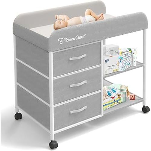 G TALECO GEAR Baby Changing Table, Portable Changing Table, Diaper Changing Station with Waterproof Pad, Changing Table Dresser with 3 Storage Baskets, Mobile Nursery Organizer for Newborn Essentials