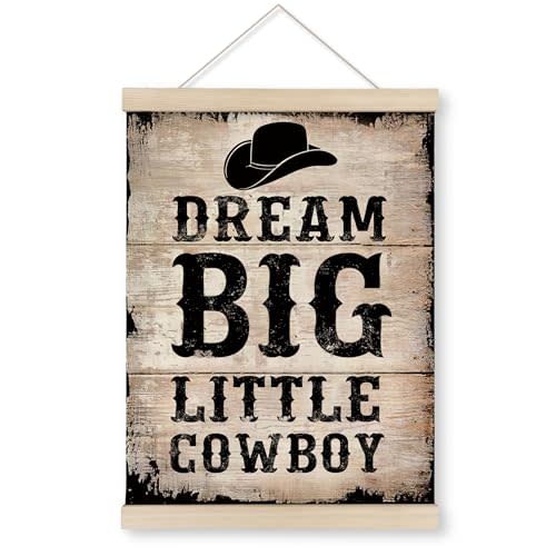 HRQKO Western Dream Big Little Cowboy Poster Hanger Frame, Western Room Decor, Cowboy Wall Art with Wooden Frames, Vintage Wall Hanging Banner Decor for Teens Boys Kids Room, 12x16 inch