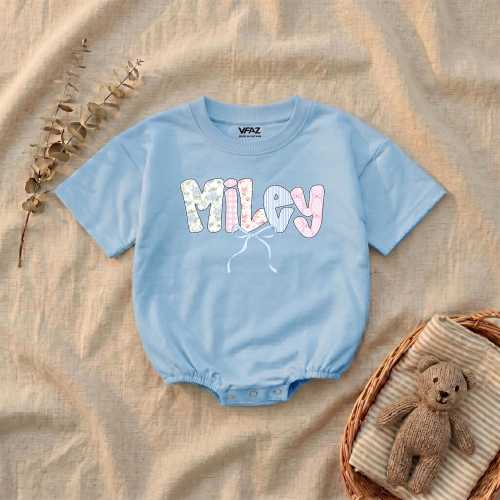 Personalized Floral Baby Girls Tshirt Bubble Romper, Custom Name Summer Clothes For Girls, Flowers First Birthday Bodysuit, Baby Shower Gift