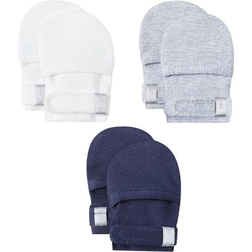 HAPIU Baby No Scratch Mittens Stay On, 100% Cotton Breathable, Adjustable Infant Gloves for Boys Girls, Newborn - 12 M