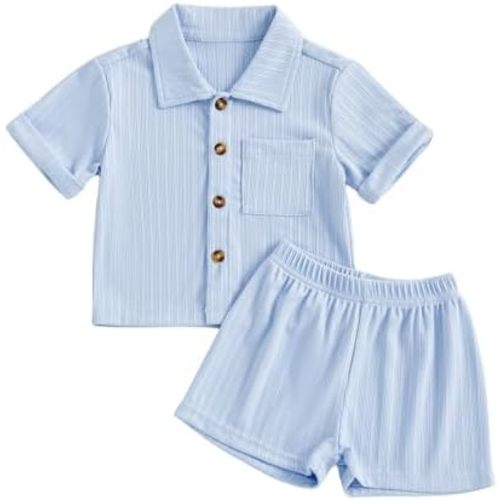 fhutpw Baby Boy Clothes Toddler Infant Leisure Ribbed Button Down Shirt Tops + Shorts Set 2PCS Summer Soft and Smooth Outfit