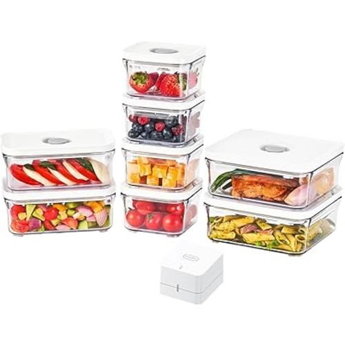 VAKUEN Premium Airtight Food Storage Containers, Mini 9P/SET include Vacuum Sealer, Smart One-Click Seal Lid, No Hinges, 100% Leak Proof, BPA-FREE, Dishwasher, Freezer & Microwave Safe