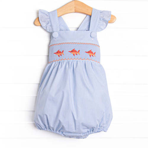 Marlin Marina Smocked Ruffle Bubble, Blue – Stitchy Fish