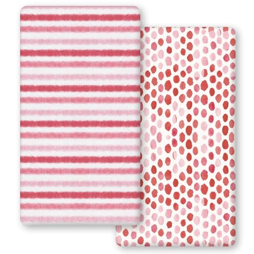 Horaldaily 2 Pack Fitted Crib Sheet for Boys Girls,Soft Breathable Washable Jersey Microfiber Baby Crib Sheet, Fits Standard Size Crib Mattress 28in x 52in, Stripes Wave Point Nursery Sheet Pink/Red