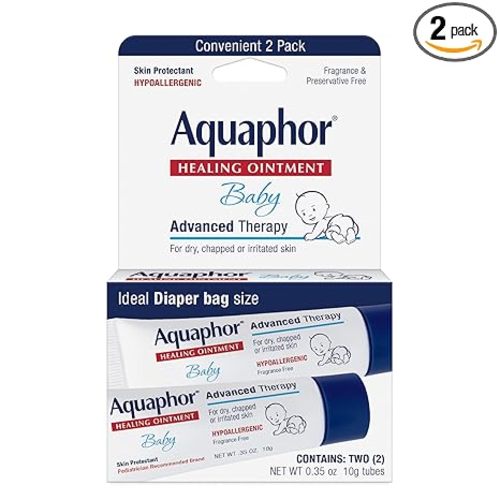 Aquaphor Baby Healing Ointment Advanced Therapy Skin Protectant for Chapped or Dry Skin, Drool Rash and Diaper Rash Ointment, Hypoallergenic Baby Essentials, Travel Size, 0.35 Oz Tube, Pack of 2