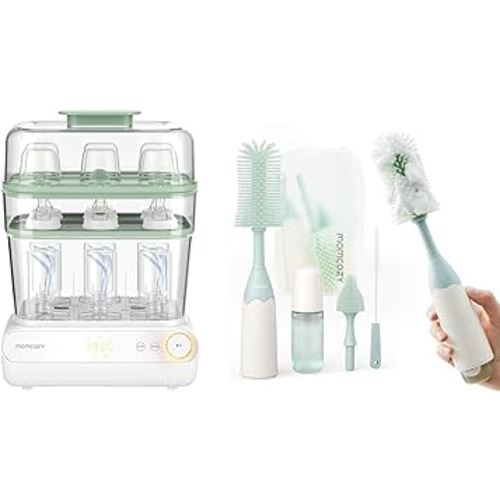 Momcozy 3 Layers Large Bottle Sterilizer and Dryer & Momcozy Bottle Brush Kit Green