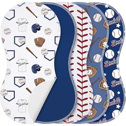 SmoothNovelty 5 Pack Baseball Baby Burp Cloths for Newborns, Soft, 19"x9"