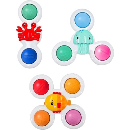 Fisher-Price™ Sensory Spin Set, 3-Piece Suction Cup Spinner Toys for Babies & Toddlers, Bath Toys & Activity Toys for High Chairs, Tables & Windows, 6M+