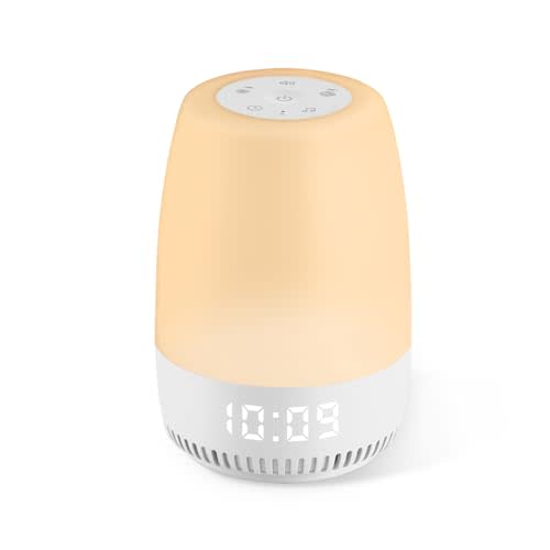 Night Light with White Noise Sounds, Touch Control Bedside Lamp, 12 RGB Light Colors, 19 Soothing Sounds for Babies, 30mins Timer, Time Display,Dimmable, Housewarming Gift, Christmas Gift