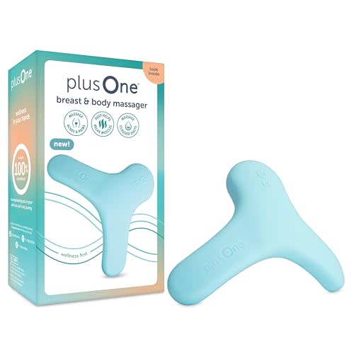 plusOne Breast & Body Massager for Breastfeeding, Nursing, Pumping, Clogged Ducts, Full Body Massaging, Hands-Free with 5 Vibration and 3 Heat Settings