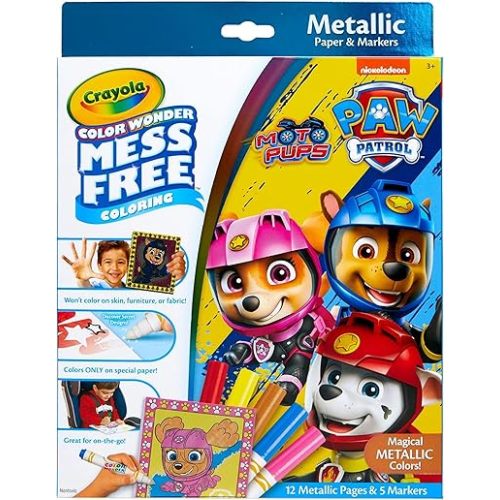 Crayola Paw Patrol Color Wonder Metallic Mess Free Coloring Set, Gift for Kids, 3, 4, 5, 6